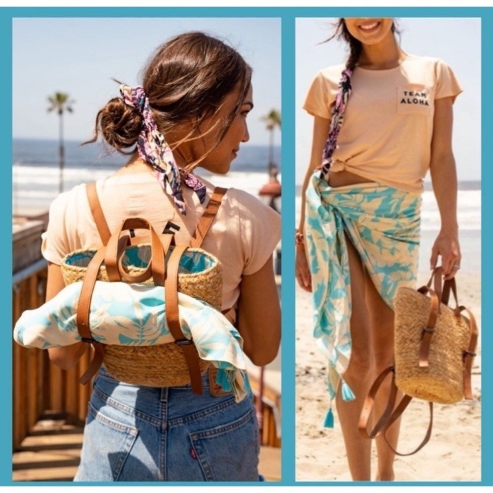 XIX Palms The Shore Picnic Cooler‎ Backpack Jute Brown Boho Beach Bag Tropical